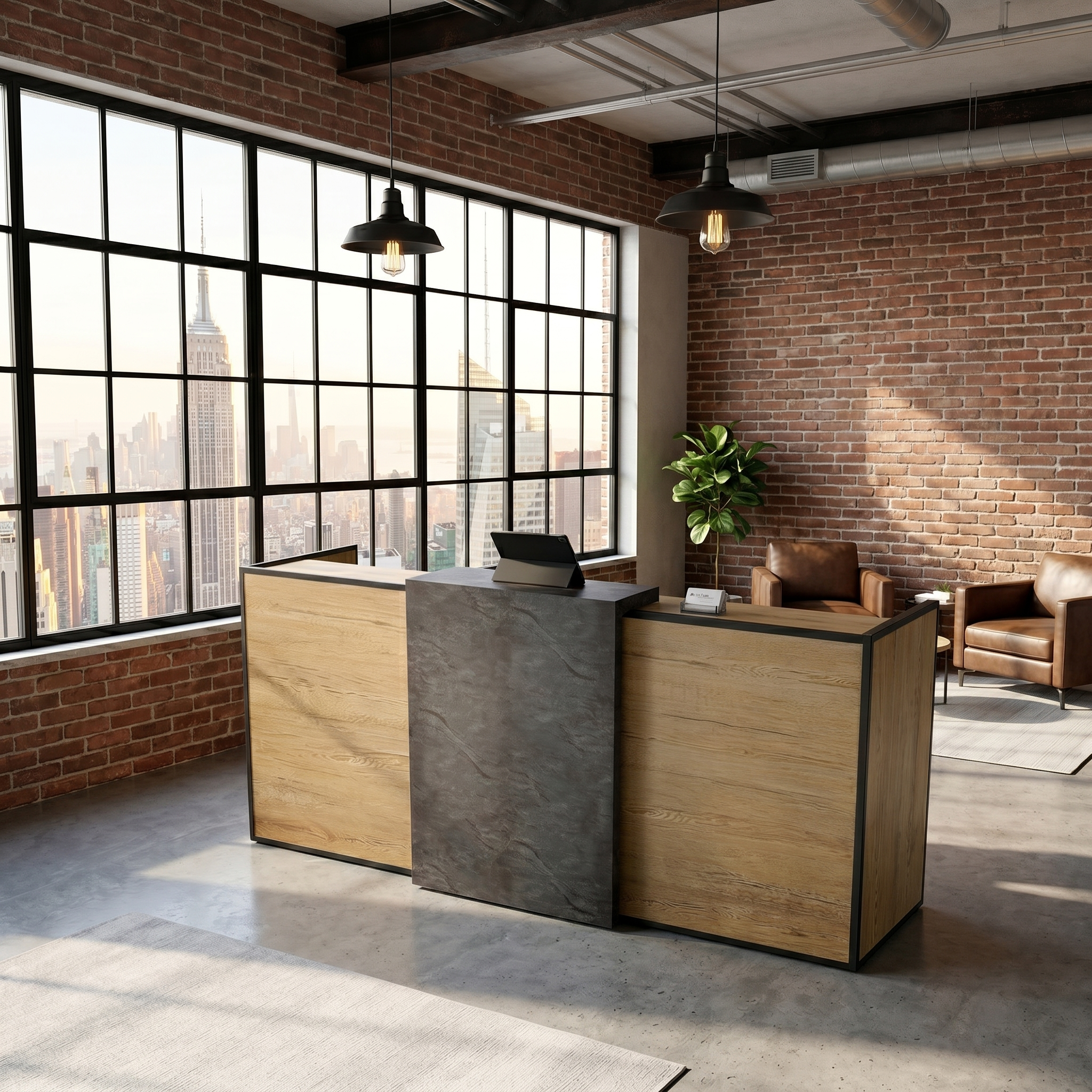 SAINTCY Large Architectural Reception Desk - Modern 2.4m Front Counter with Slate Texture