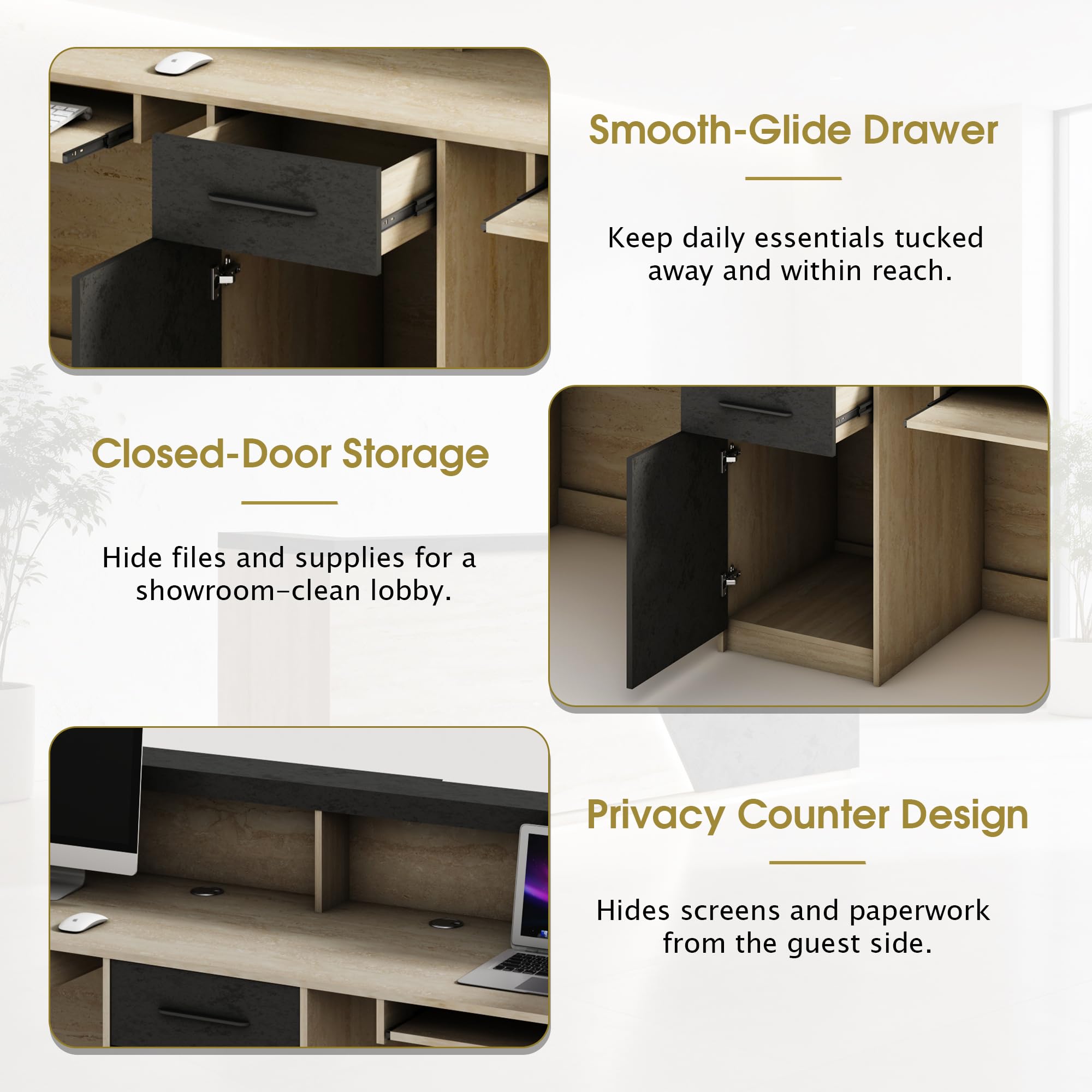 Saintcy WR004 Modern Architectural Reception Desk - Dual-Station Front Counter with Asymmetric Stone Finish (2000mm / 2200mm)