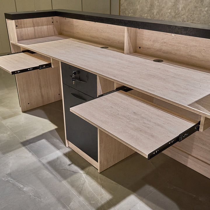 Saintcy WR004 Modern Architectural Reception Desk - Dual-Station Front Counter with Asymmetric Stone Finish (2000mm / 2200mm)