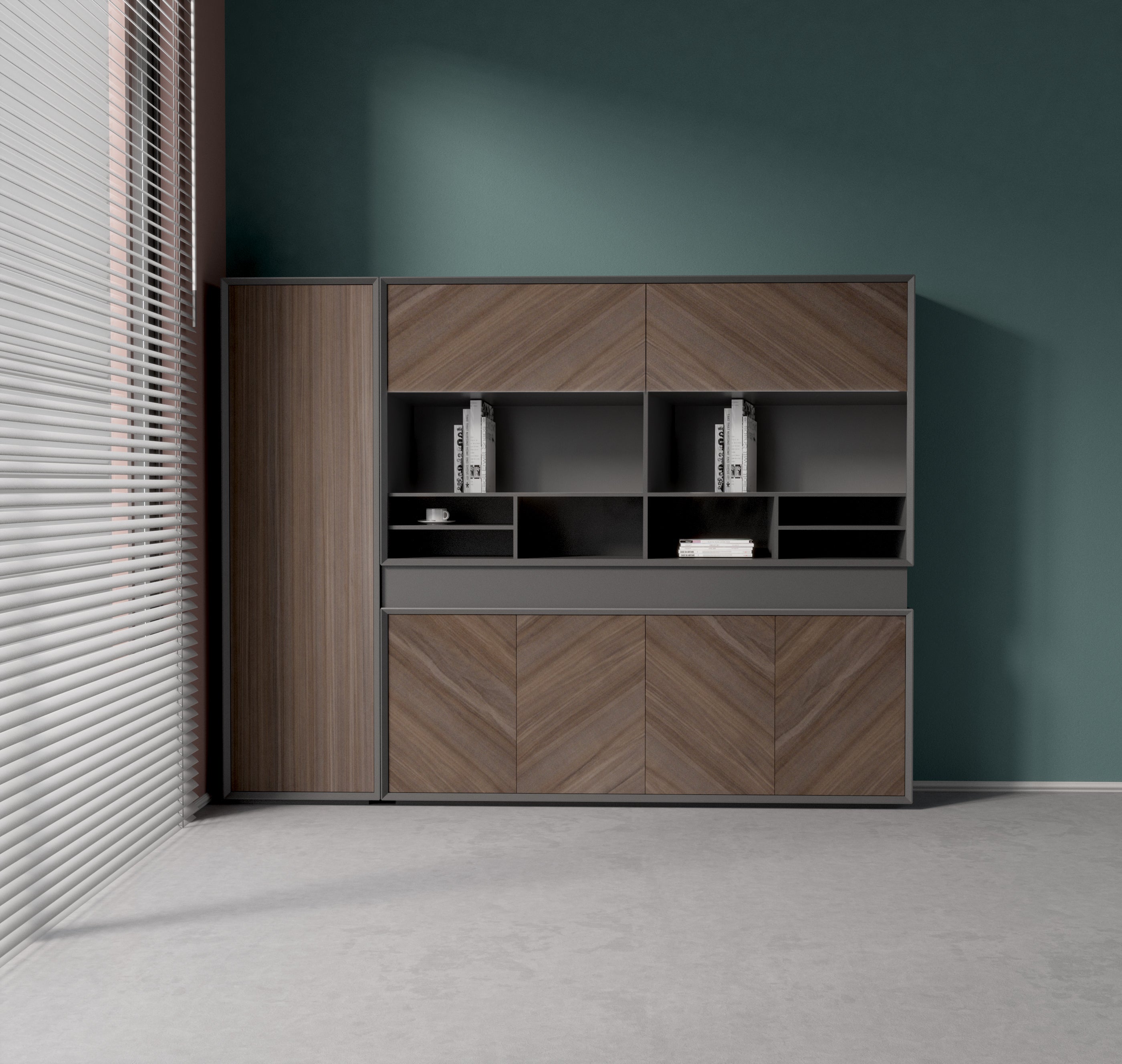 Saintcy Luxury Executive Bookcase - Modern Industrial Grand Library Wall Cabinet with Smoked Glass Doors (102" / 142")