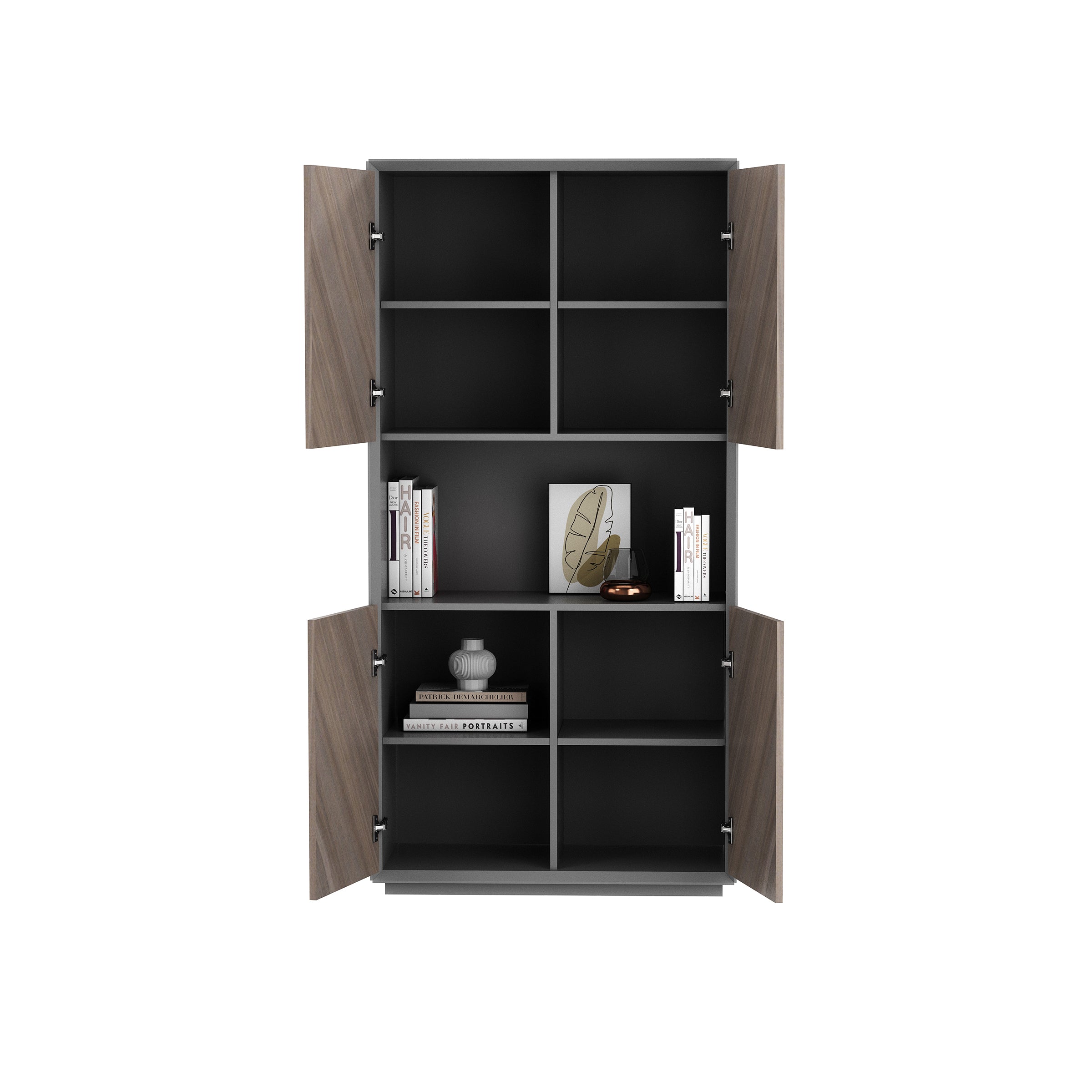 Saintcy Executive Office Storage Cabinets - Modern Chevron Walnut Filing Credenza & Bookcase Suite (35" Low / 63" Mid)