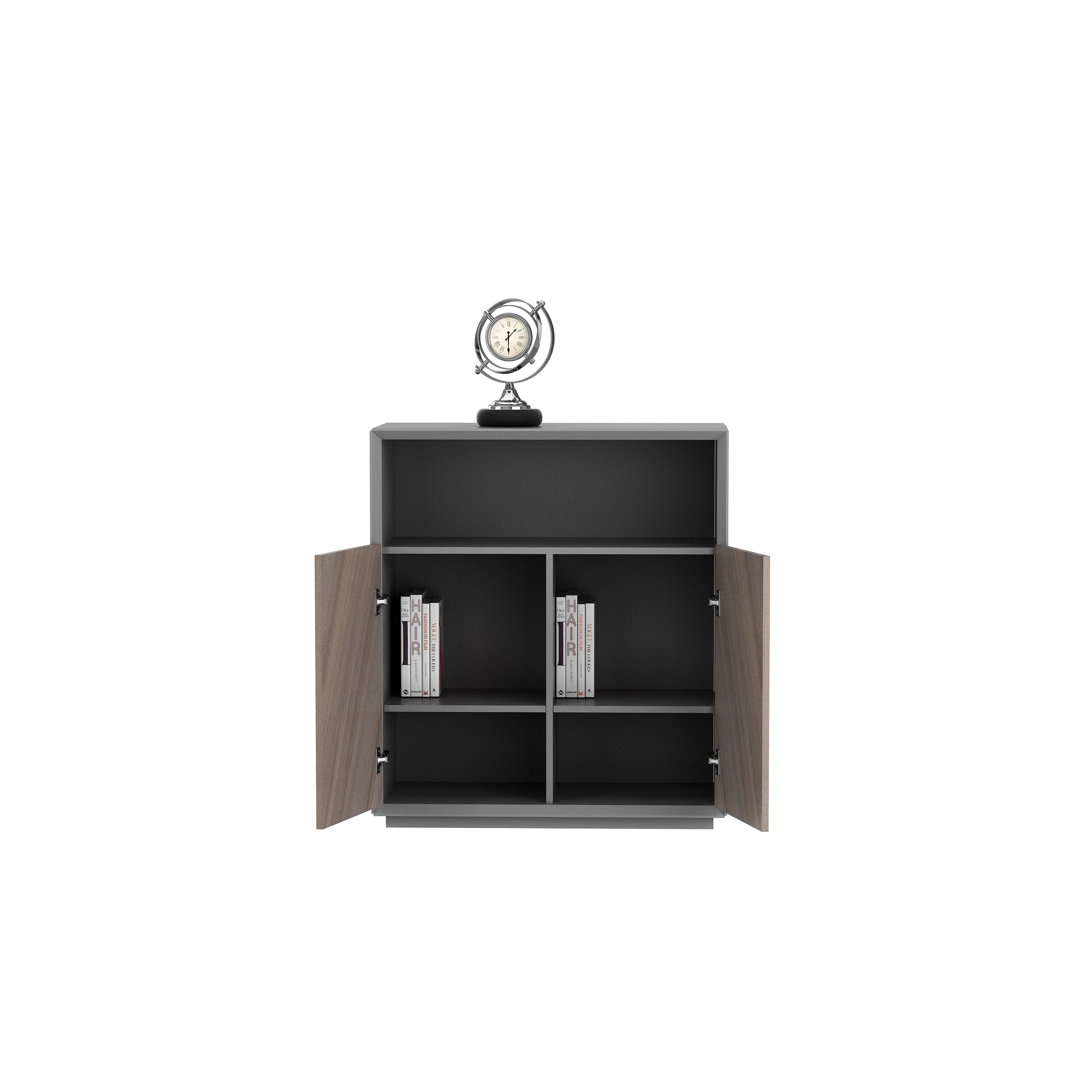 Saintcy Executive Office Storage Cabinets - Modern Chevron Walnut Filing Credenza & Bookcase Suite (35" Low / 63" Mid)