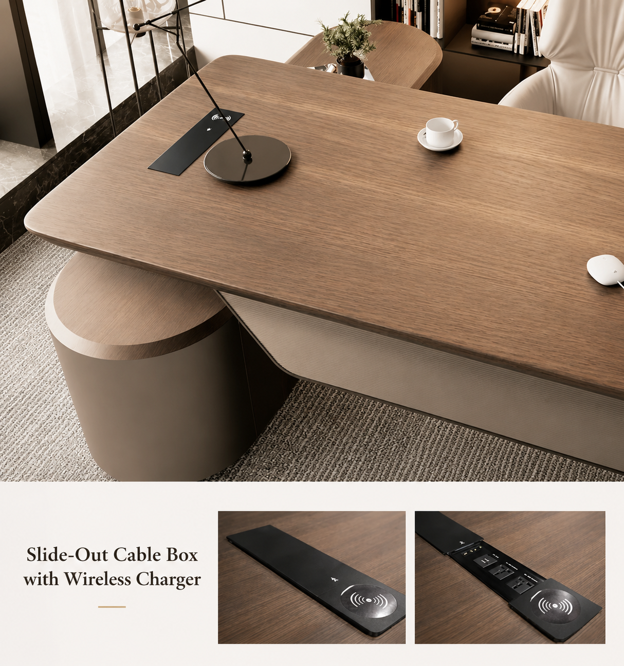 SAINTCY Modern L-Shaped Standing Executive Desk with Storage Cabinet and Height Adjustment for Office