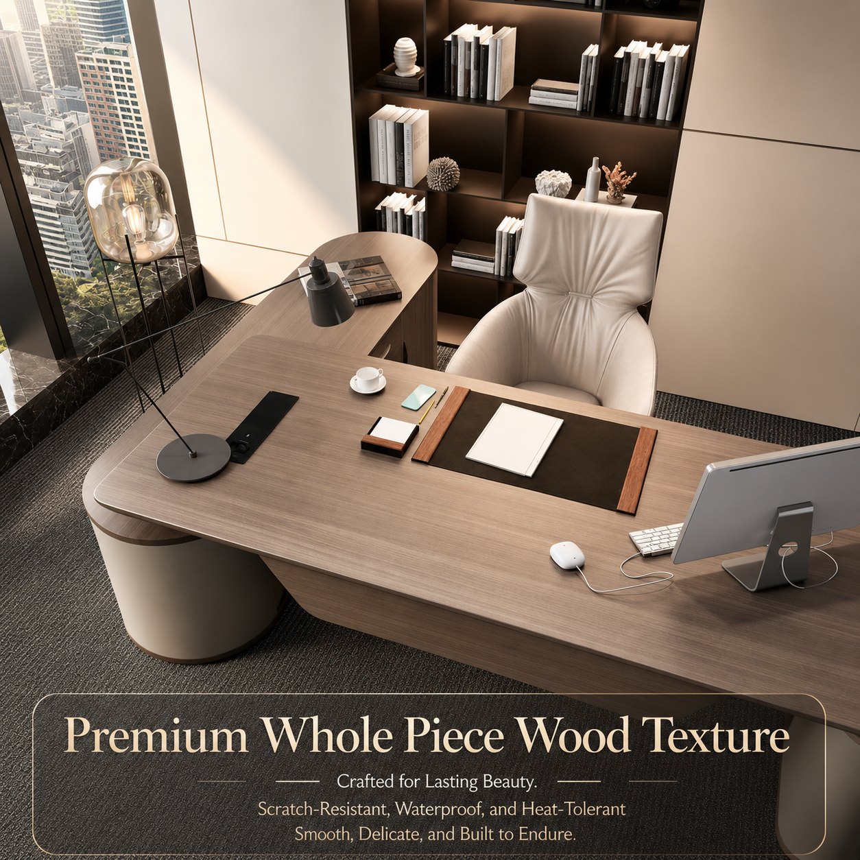 SAINTCY Modern L-Shaped Standing Executive Desk with Storage Cabinet and Height Adjustment for Office