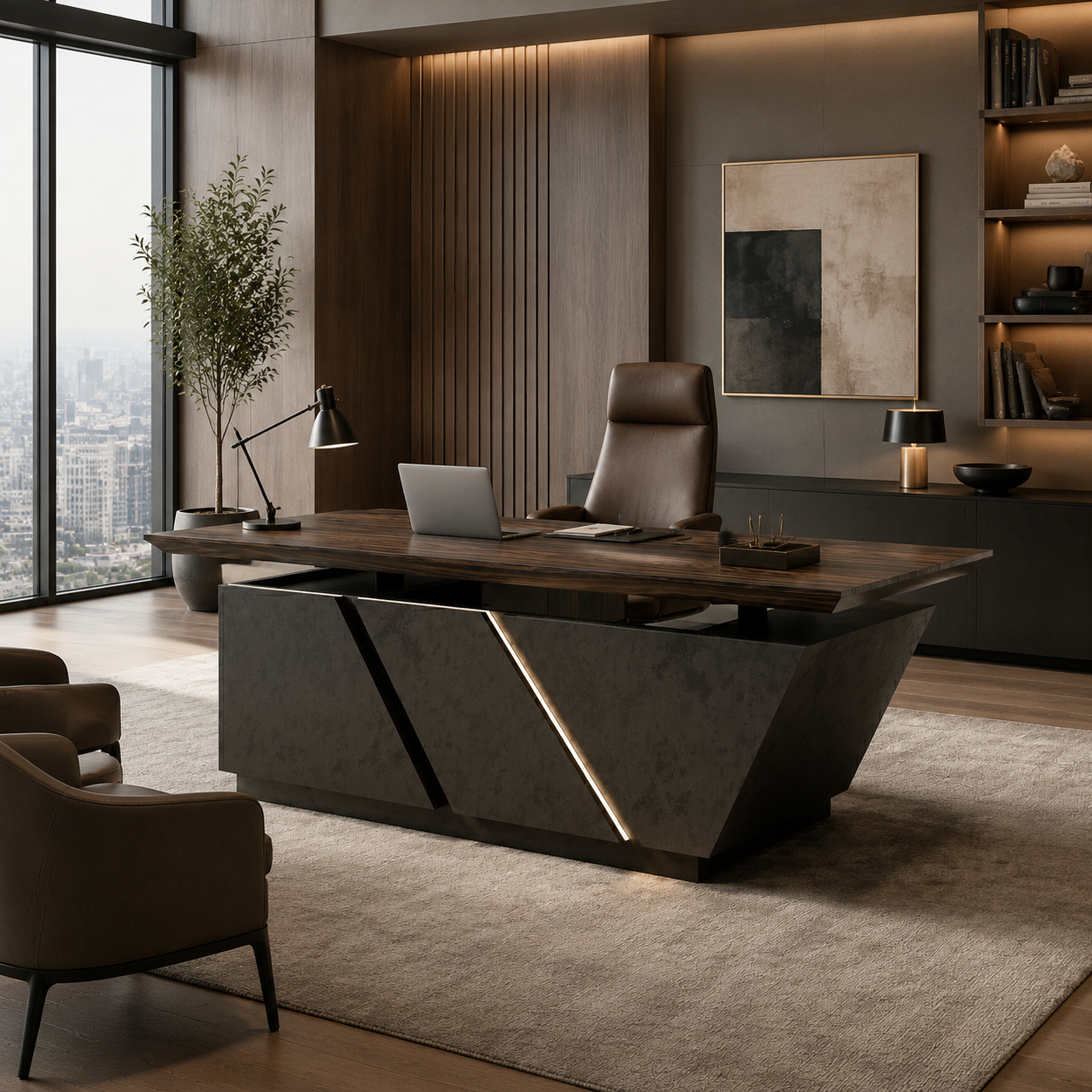 X8802 L-Shaped Executive Desk with Storage & Power Outlets | SAINTCY