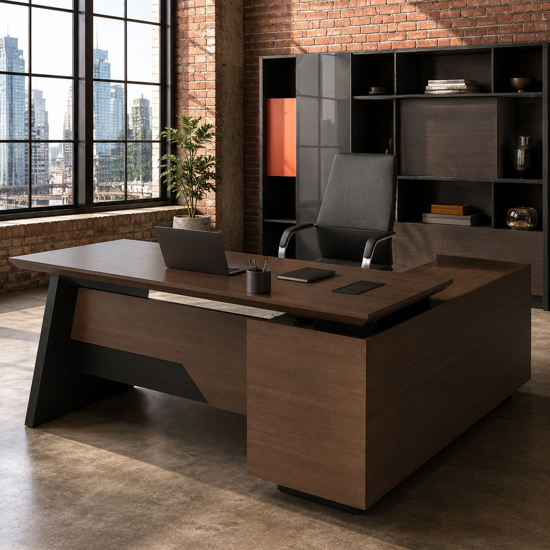 Saintcy X8807 Modern Industrial Executive Desk - Premium L-Shaped Managerial Workstation with Floating Desktop (1800mm / 2000mm)