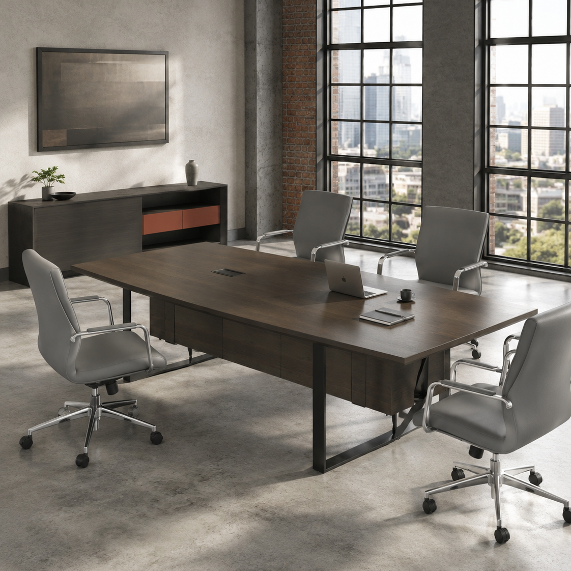 Saintcy X8810 Modern Industrial Conference Table - 2.4m Small Meeting Desk with Architectural U-Shaped Metal Legs