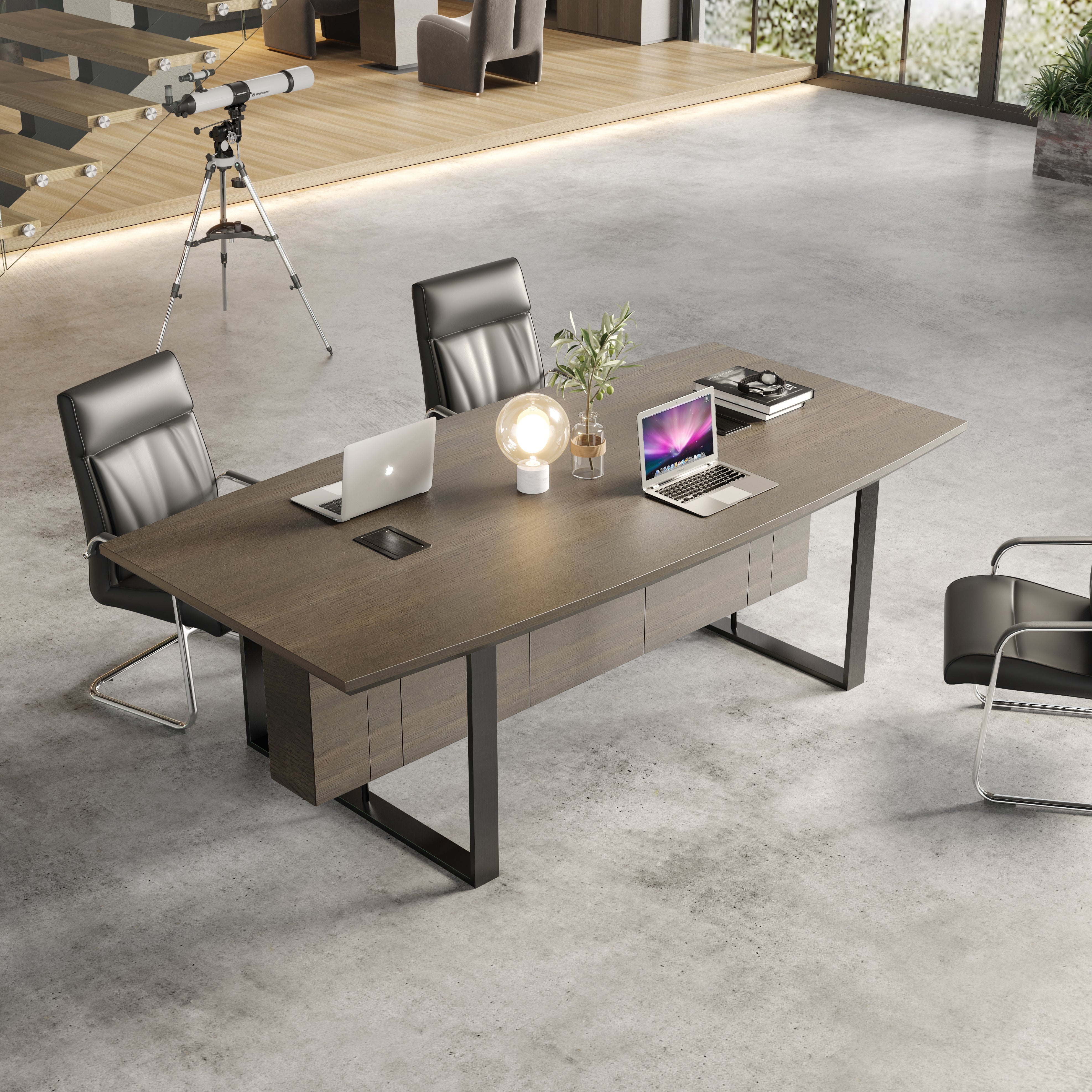 Saintcy X8810 Modern Industrial Conference Table - 2.4m Small Meeting Desk with Architectural U-Shaped Metal Legs