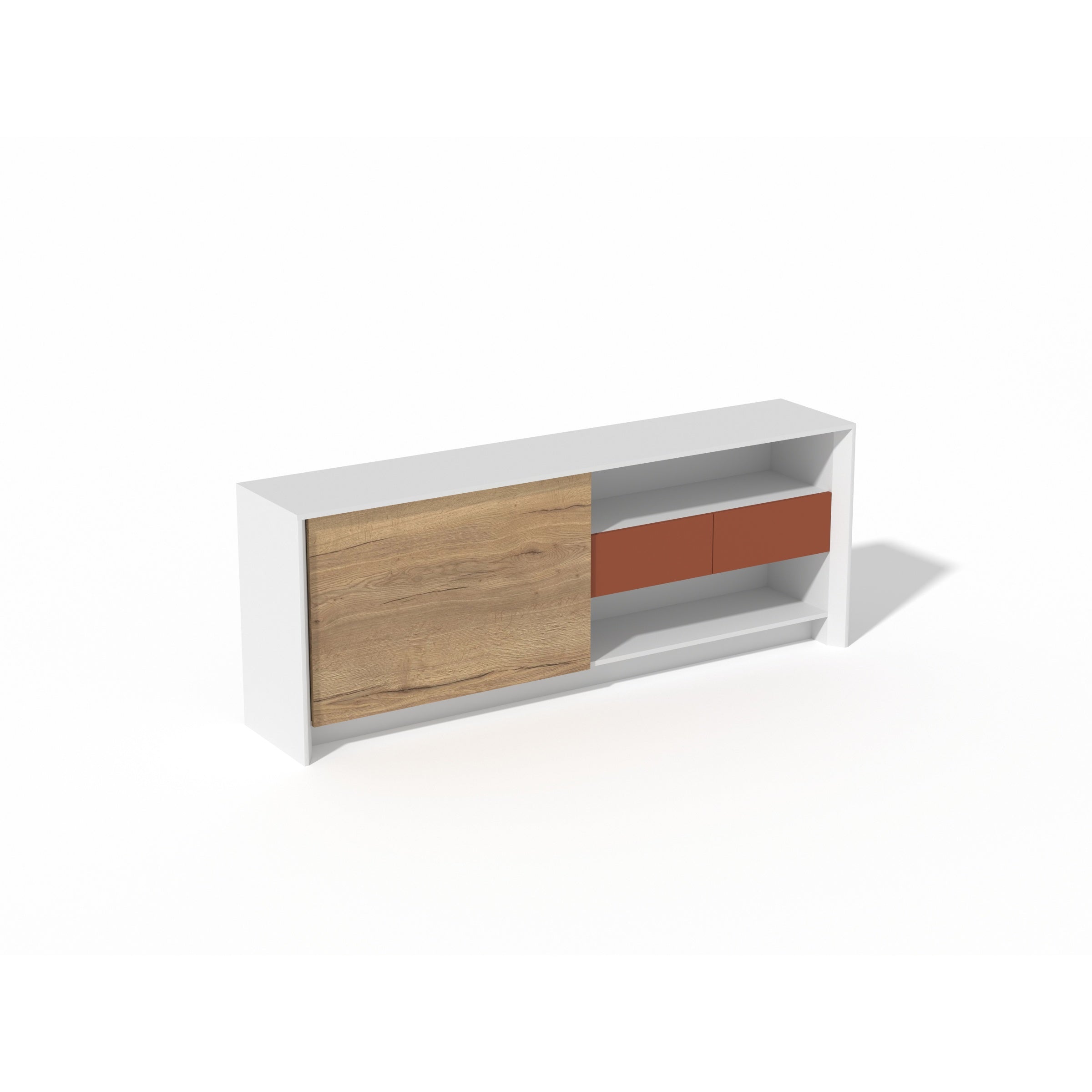 Saintcy XS003 Modern Executive Low Bookcase - 2.0m Office Sideboard Cabinet with Sliding Door and Terracotta Accent Drawers