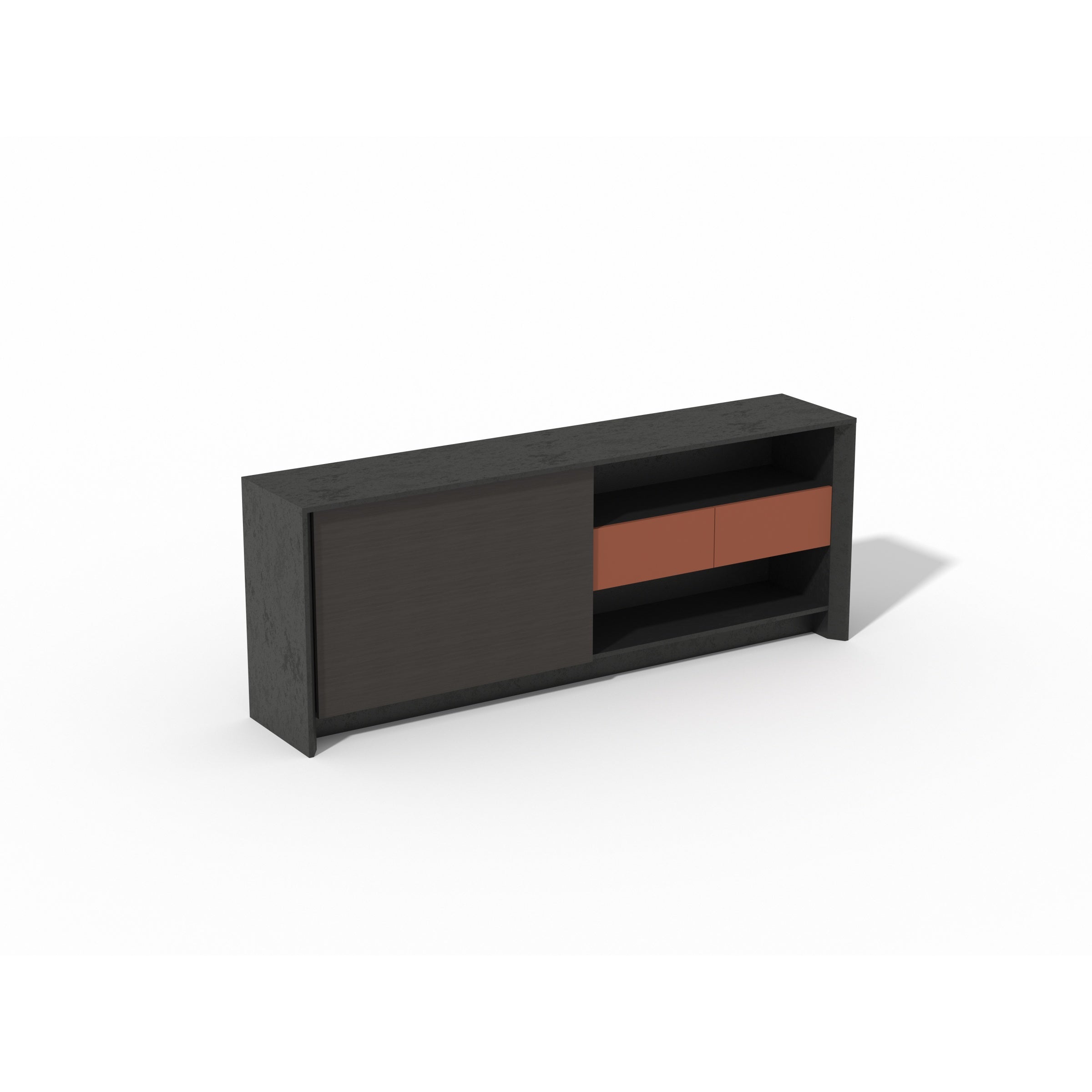 Saintcy XS003 Modern Executive Low Bookcase - 2.0m Office Sideboard Cabinet with Sliding Door and Terracotta Accent Drawers