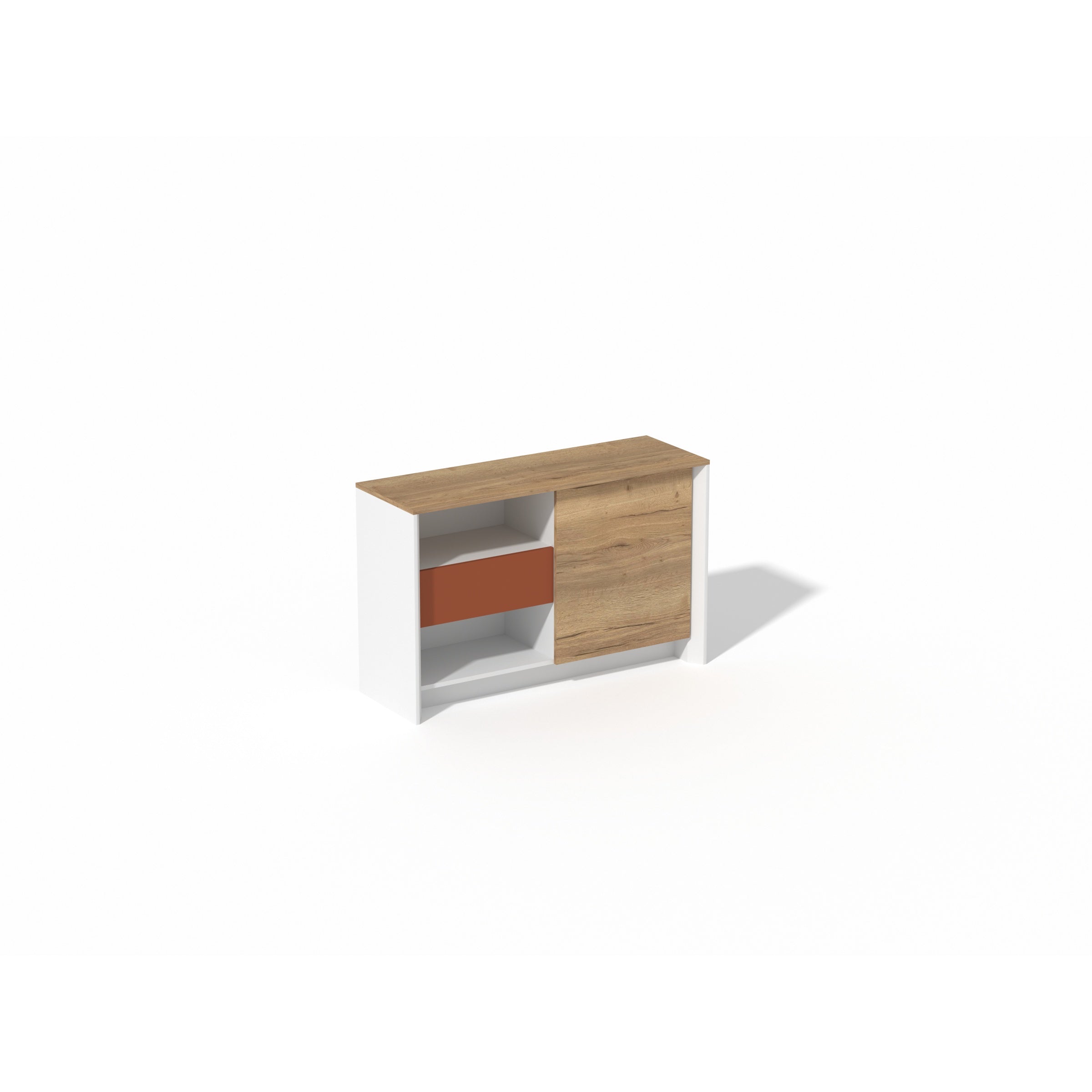 Saintcy XS005 Modern Minimalist Low Credenza - 1.2m Compact Office Side Cabinet with Sliding Door and Terracotta Drawer