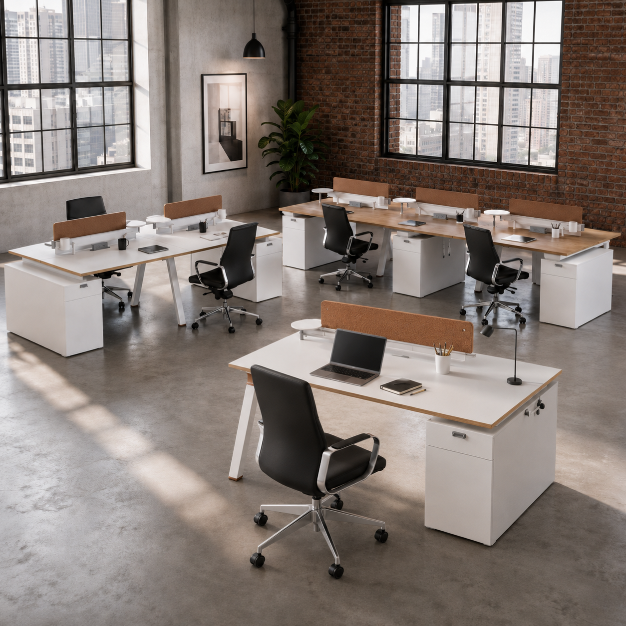 Saintcy XW Series Modern Modular Staff Workstation & Mobile Pedestal Suite - Industrial Steel A-Frame Team Desking System with Fabric Privacy Screens