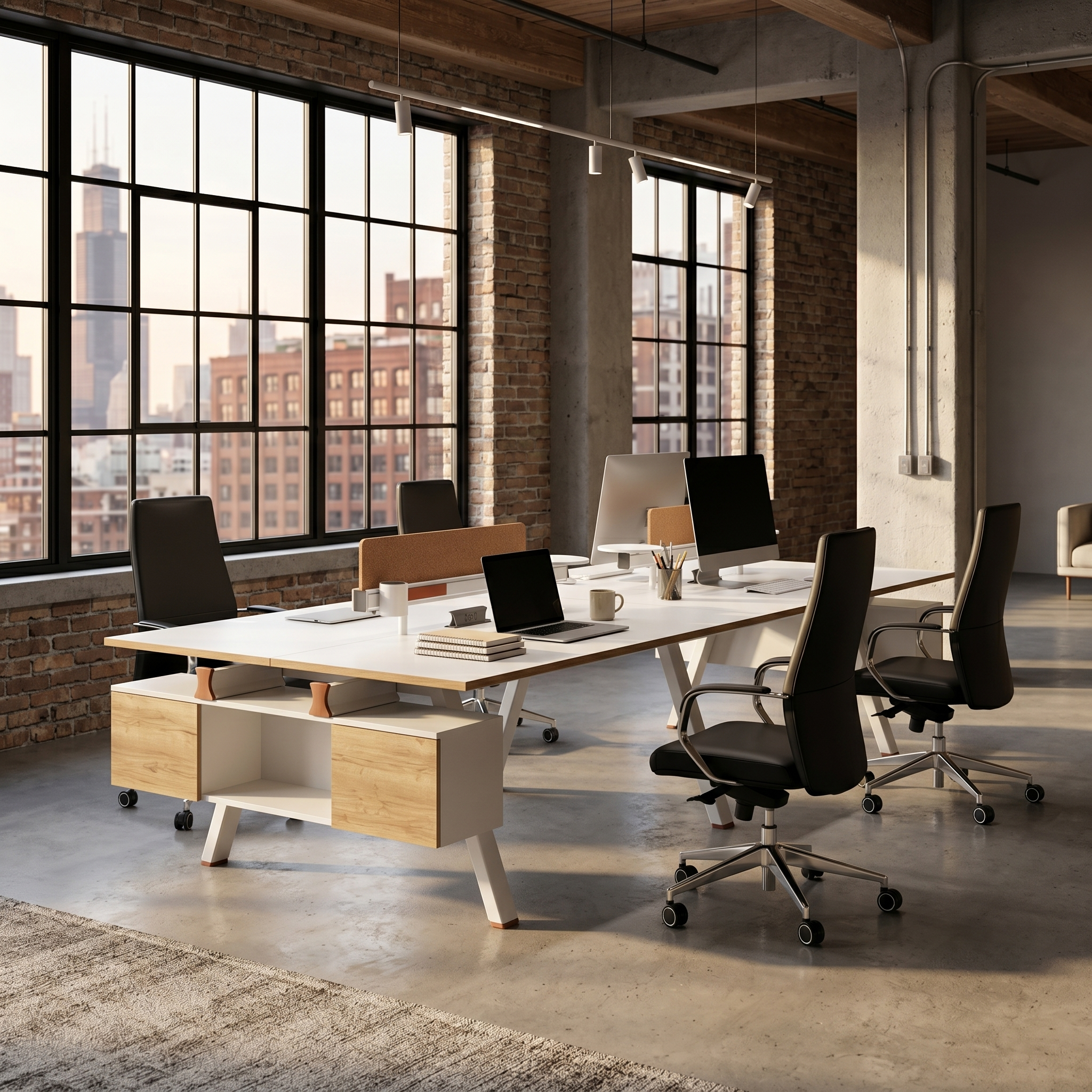 Saintcy XW Series 4-User Team Workstation - Modern Industrial Back-to-Back Desking System with Acoustic Privacy Screens & Extensions