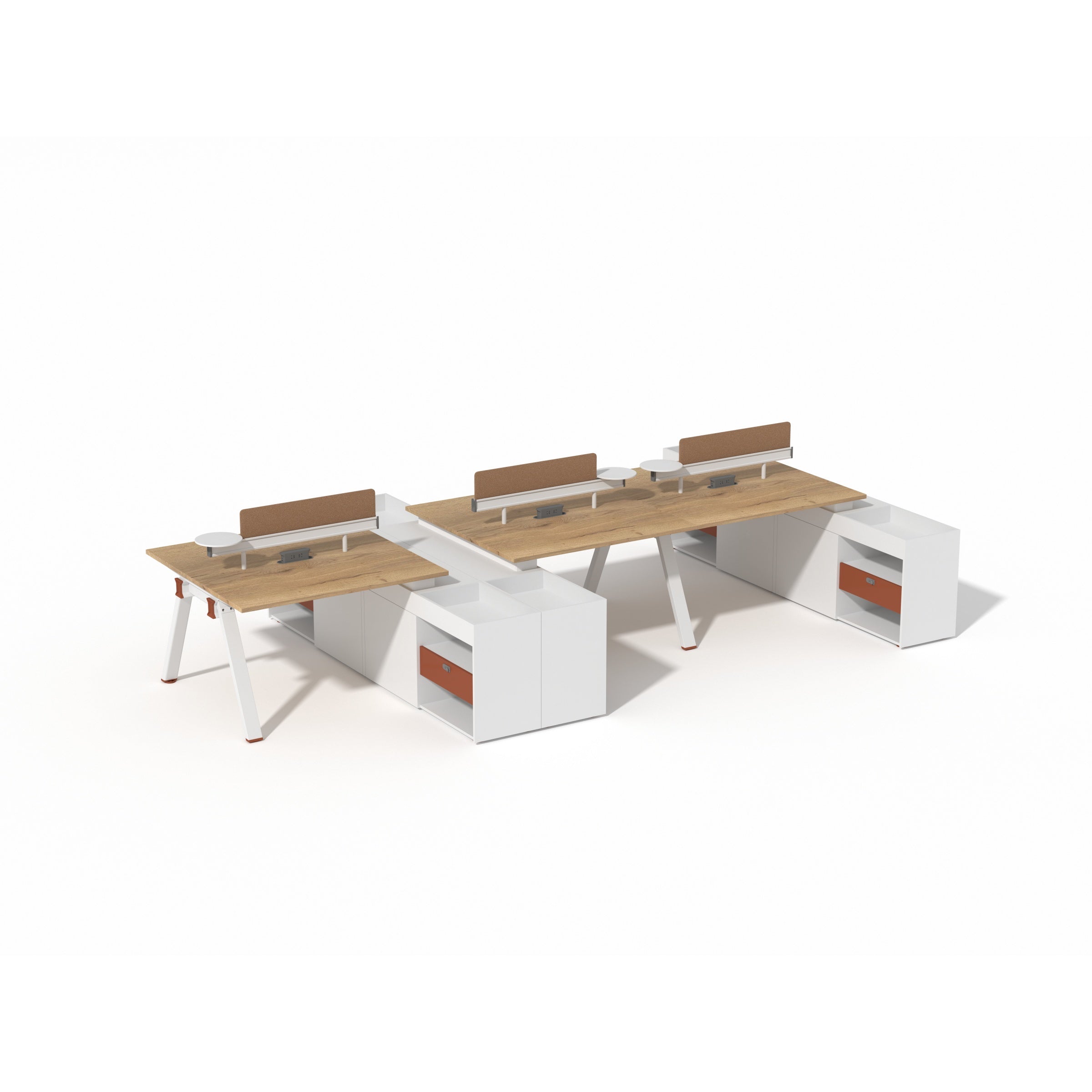 Saintcy XW Series Modern Modular Workstation - Industrial A-Frame Team Desking System with Integrated Privacy Screens & Side Return Storage(XW003 / XW015 / XW016)