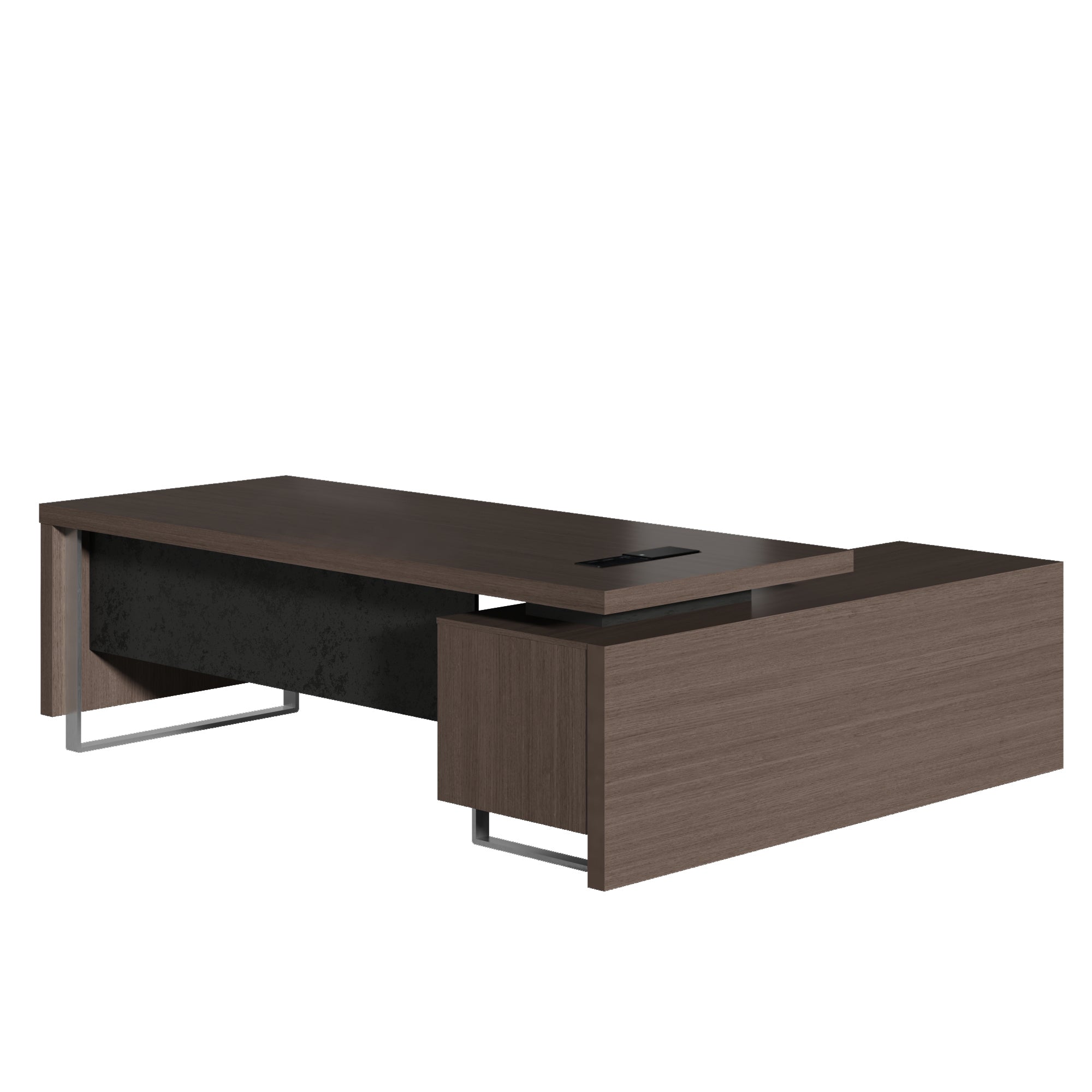 Saintcy D802 Luxury L-Shaped Executive Desk - 94" Modern Managerial Workstation with Floating Top and Chrome Sled Accents