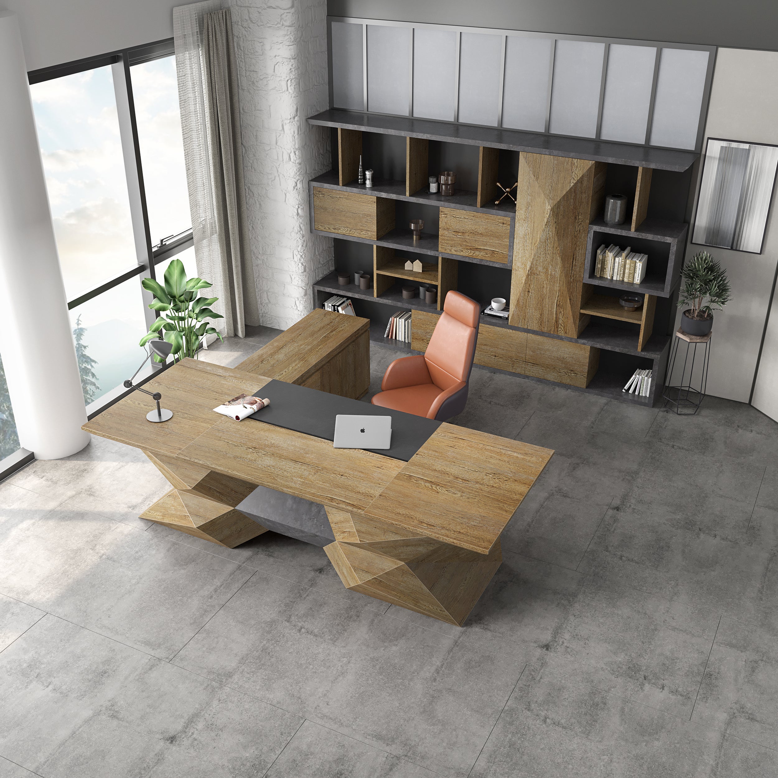 Saintcy P3501 Modern Sculptural Executive Desk - Geometric L-Shaped Manager Table (2.8m/3.2m)