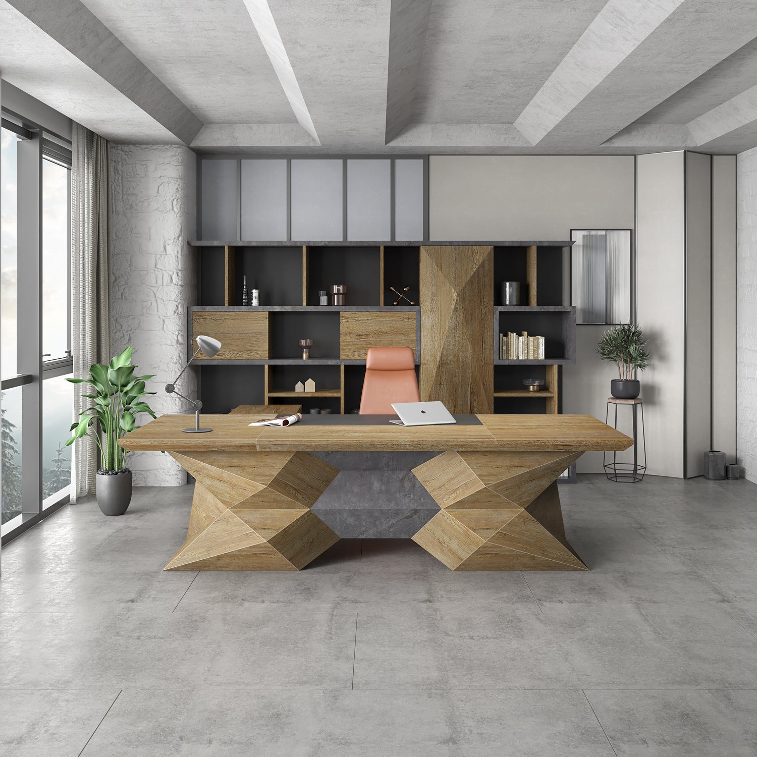 Saintcy P3501 Modern Sculptural Executive Desk - Geometric L-Shaped Manager Table (2.8m/3.2m)