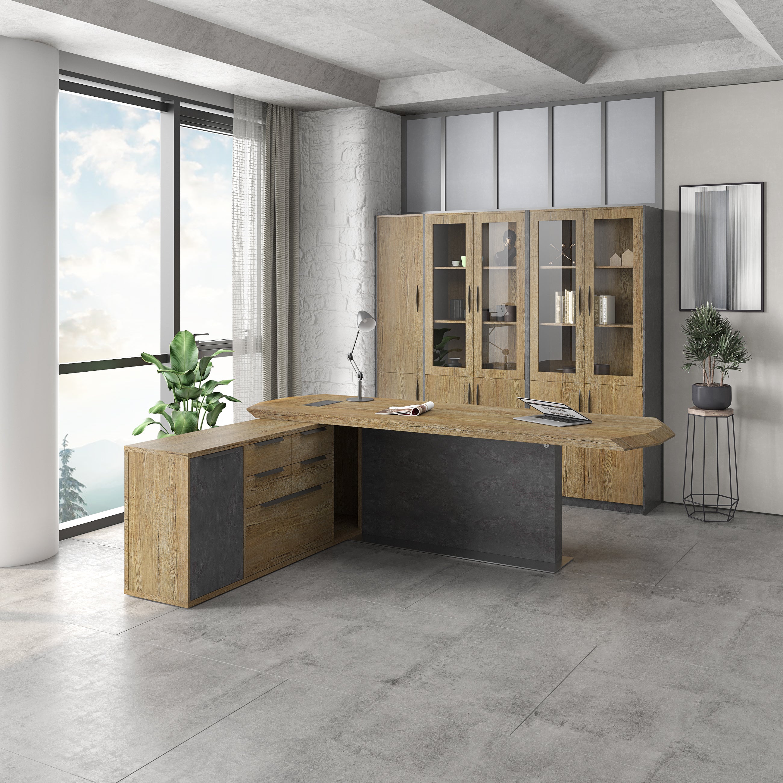 Saintcy P3502 Modern Executive L-Shaped Office Desk - Premium Architectural Workstation