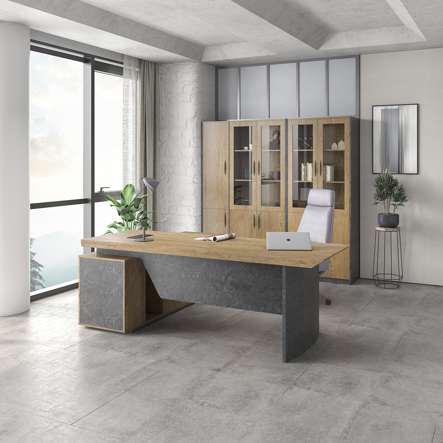 Saintcy P3505 Modern Architectural Executive Desk - Premium L-Shaped Industrial Workstation