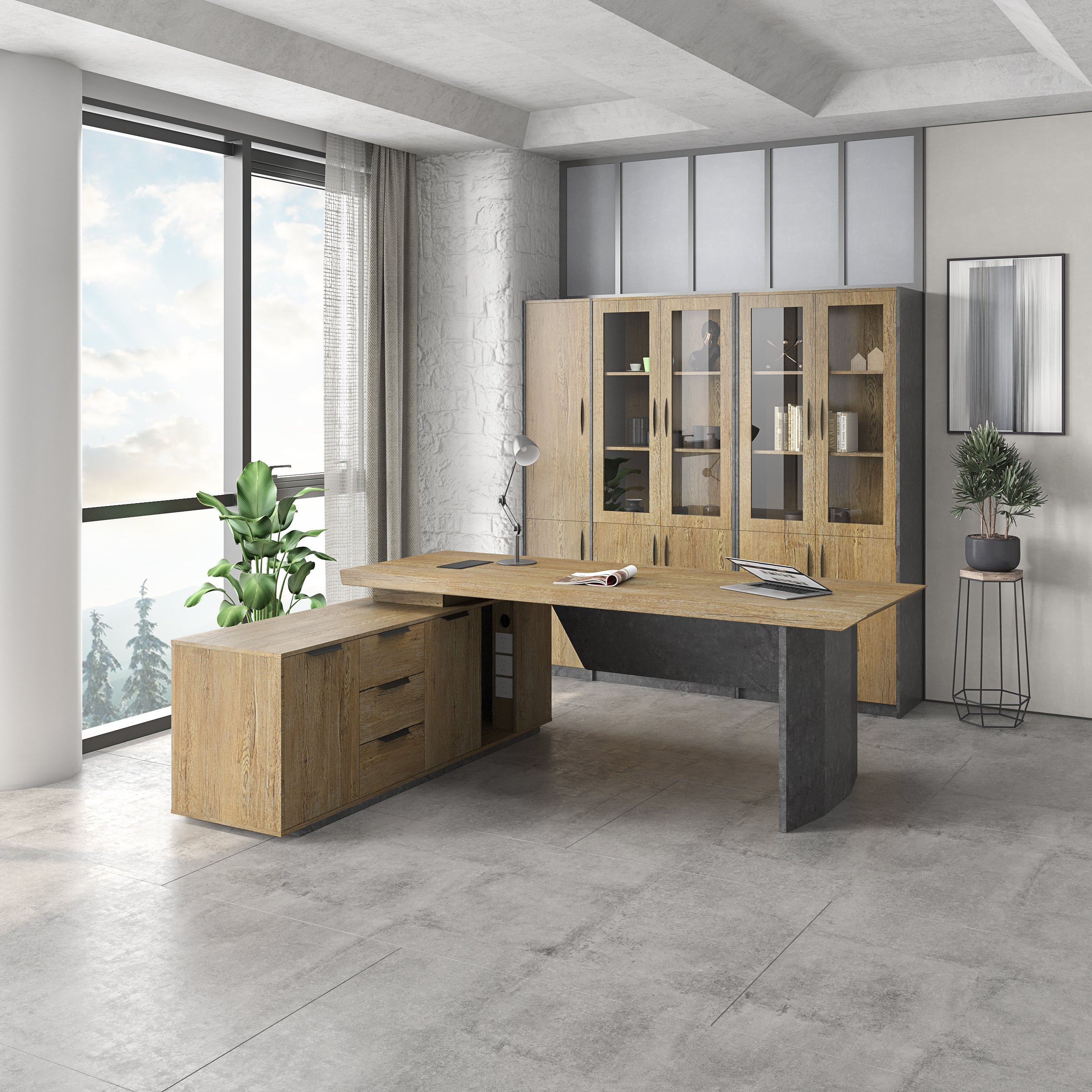 Saintcy P3505 Modern Architectural Executive Desk - Premium L-Shaped Industrial Workstation