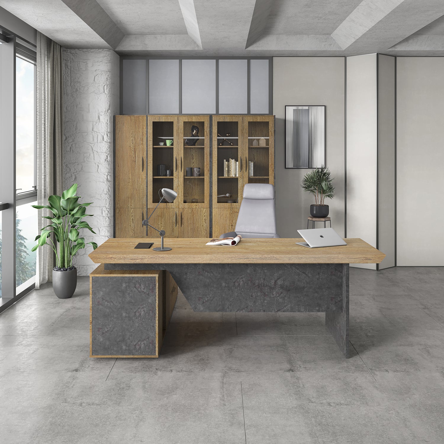 Saintcy P3505 Modern Architectural Executive Desk - Premium L-Shaped Industrial Workstation