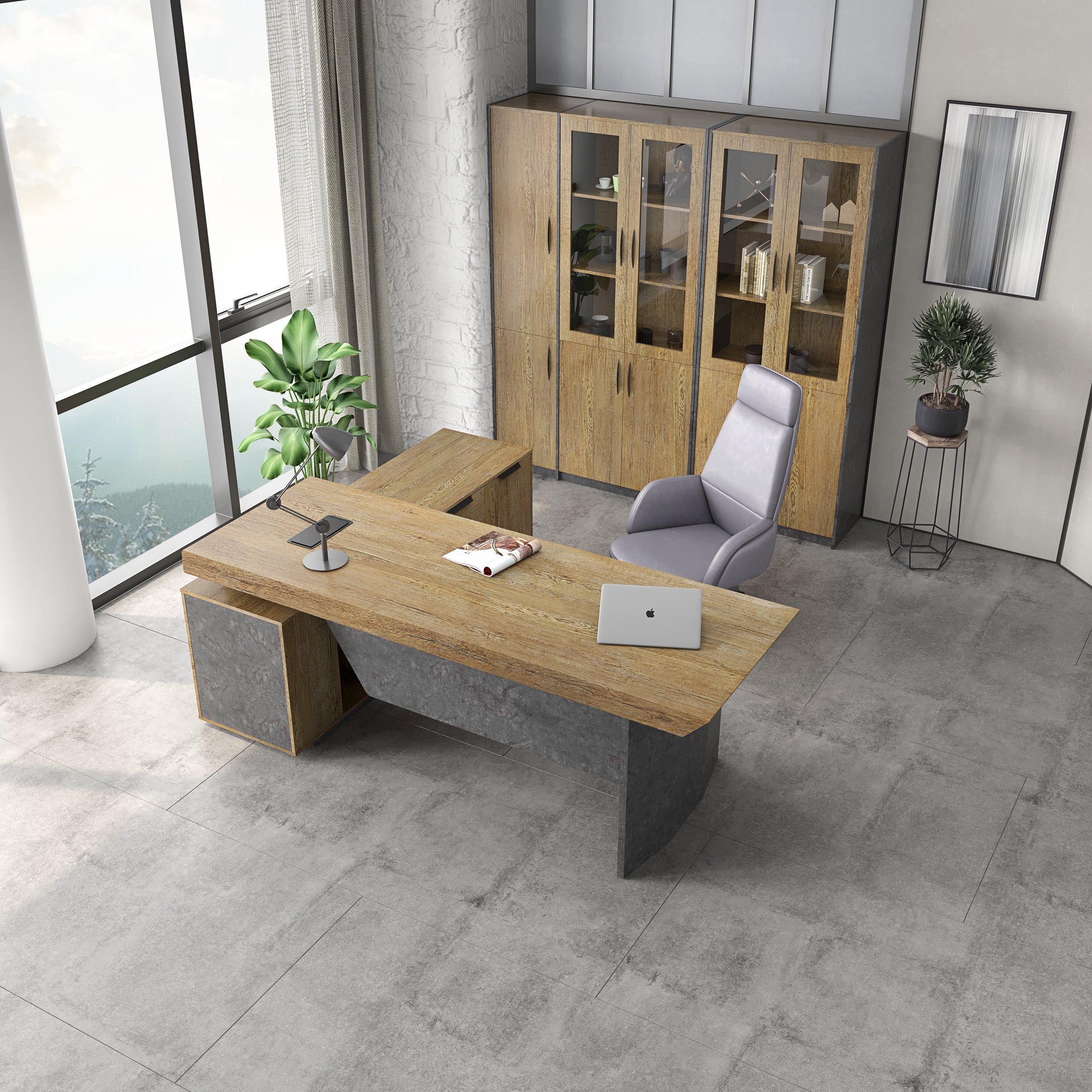 Saintcy P3505 Modern Architectural Executive Desk - Premium L-Shaped Industrial Workstation