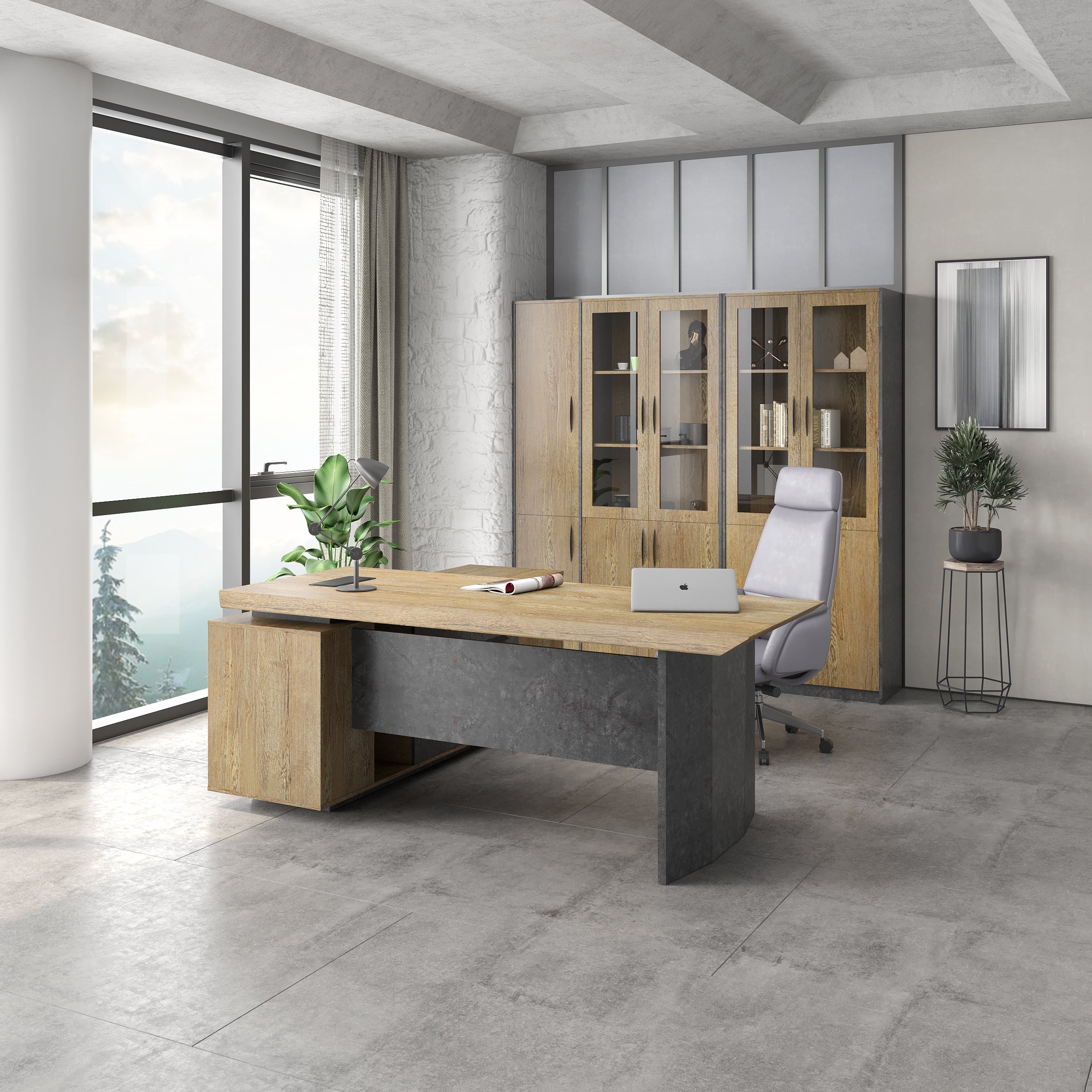 Saintcy P3507 Modern Industrial Executive Desk - Professional L-Shaped Managerial Table